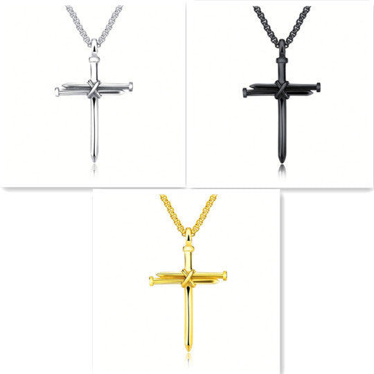 Men's Iron Nail Cross Pendant Necklace