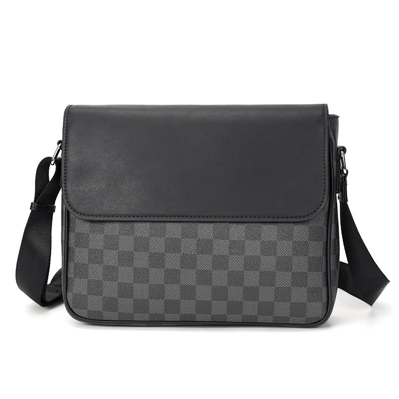 Mens Shoulder Bag Leather Plaid