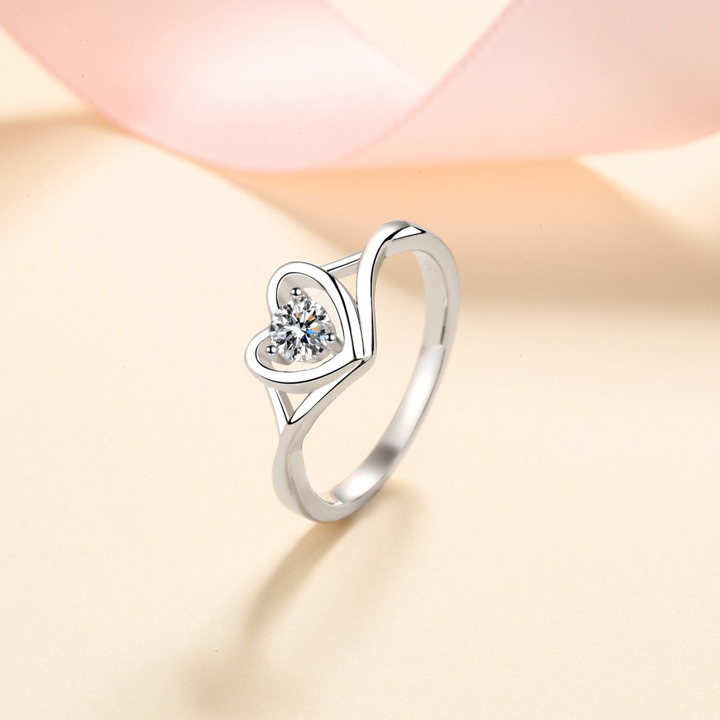 Moissanite Heart 925 Sterling Silver Ring