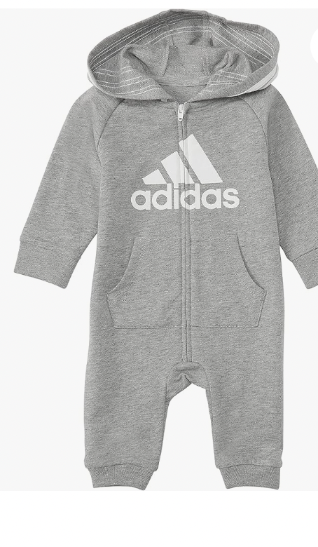 Adidas long sleeve zip up one piece for babies