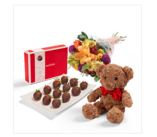 Just Because Chocolate Covered Strawberries and Flowers Gift Bundle