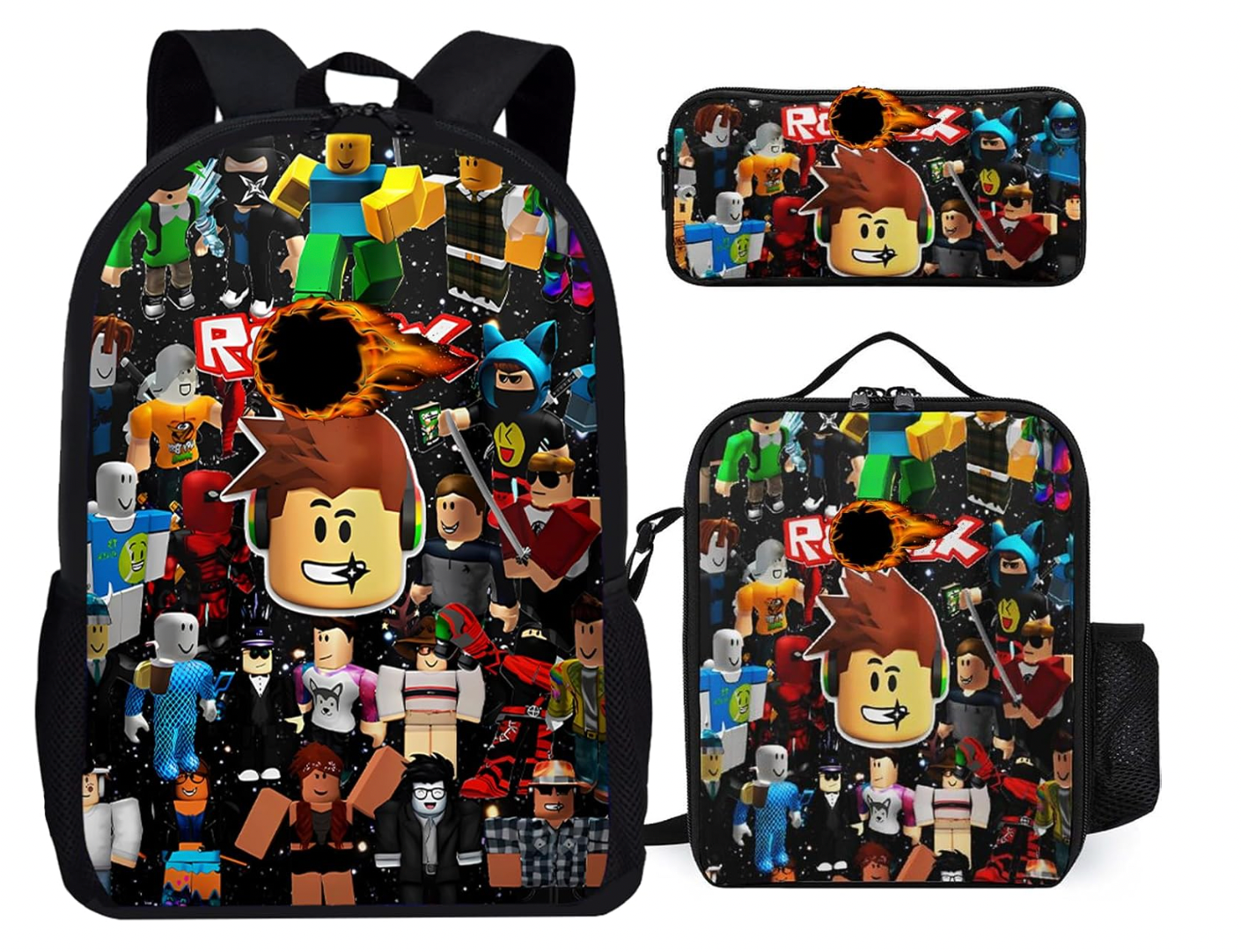 Roblox backpack, pencil case, and lunch box set