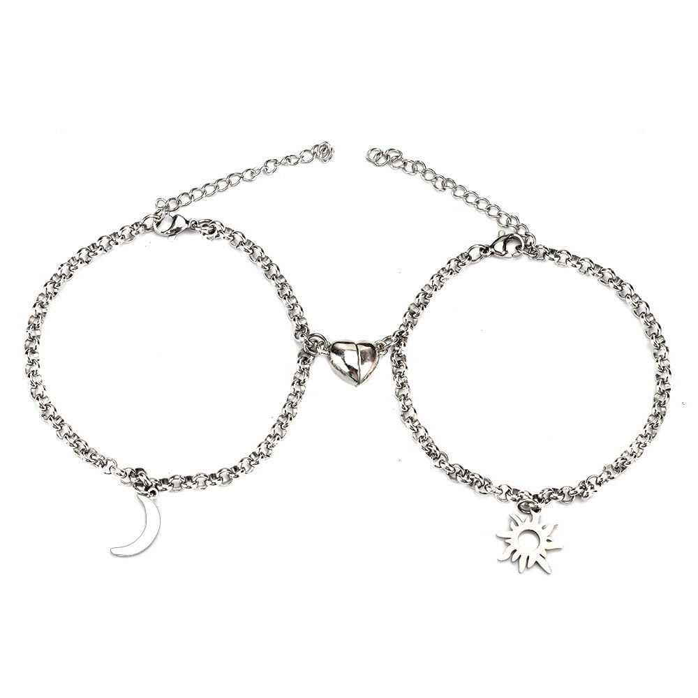 Stainless Steel Sun And Moon Bracelet Heart Magnet