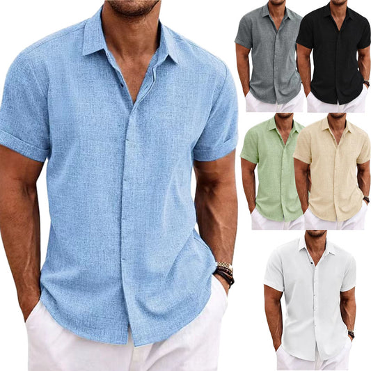 Men's Solid Color Loose Linen Shirt