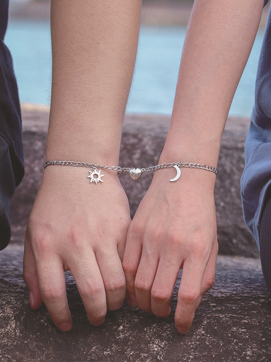 Stainless Steel Sun And Moon Bracelet Heart Magnet